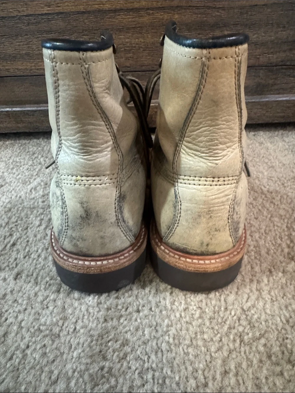 Frye Men's Distressed Tan Leather Moc Toe Lace-Up Boots